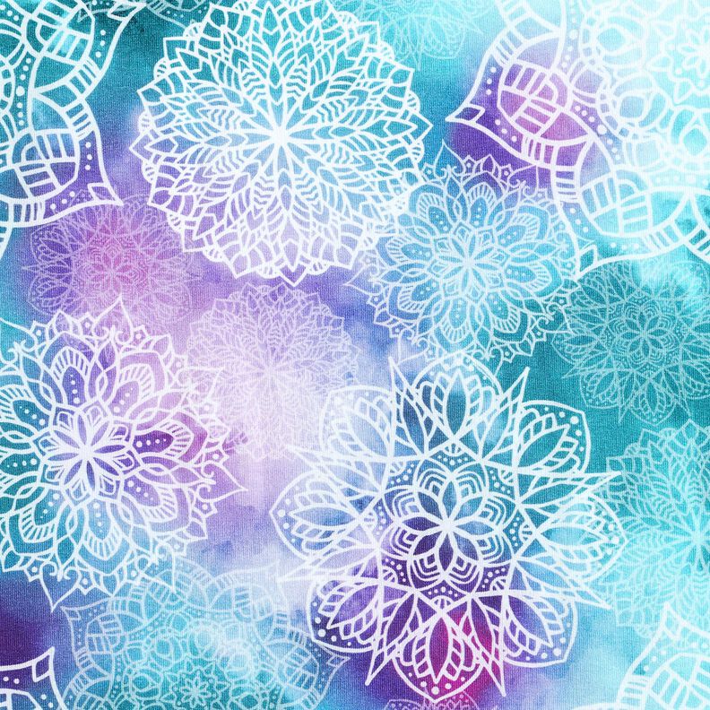 French Terry Sommarsweat Regnbågsmandalas | Glitzerpüppi – ljus petrol/lavender,  image number 1