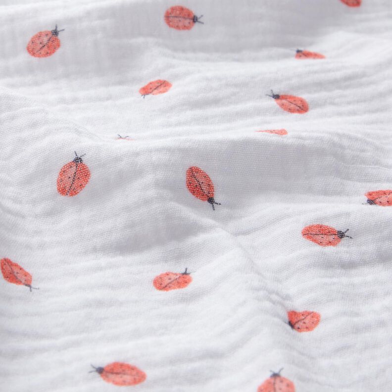 Muslin/Dubbel-krinkelväv Nyckelpiga Digitaltryck | Poppy Fabrics – vit, image number 2