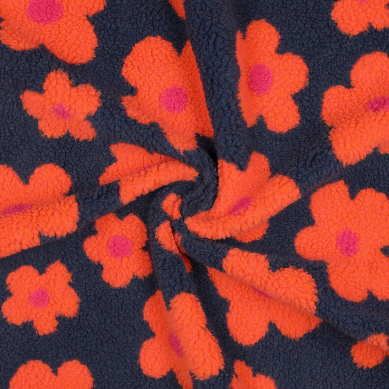 Teddyplysch Blommor | Poppy Fabrics – marinblått/brandgul, image number 4