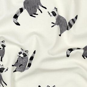 Bomullsjersey tvättbjörnar Digitaltryck | Poppy Fabrics – yllevit, 