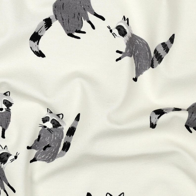 Bomullsjersey tvättbjörnar Digitaltryck | Poppy Fabrics – yllevit, image number 2