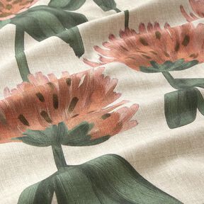 Dekorationstyg Halvpanama blommande klöver – rött/ljus gråbrun, 