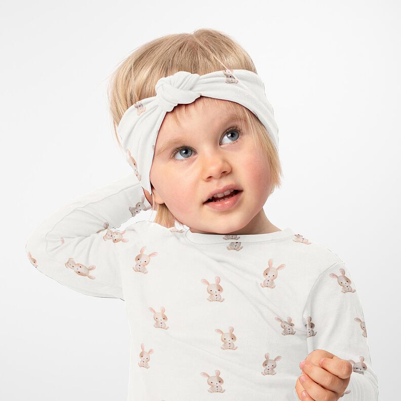 GOTS Bomullsjersey hare med blomma Digitaltryck – elfenbensvit, image number 6