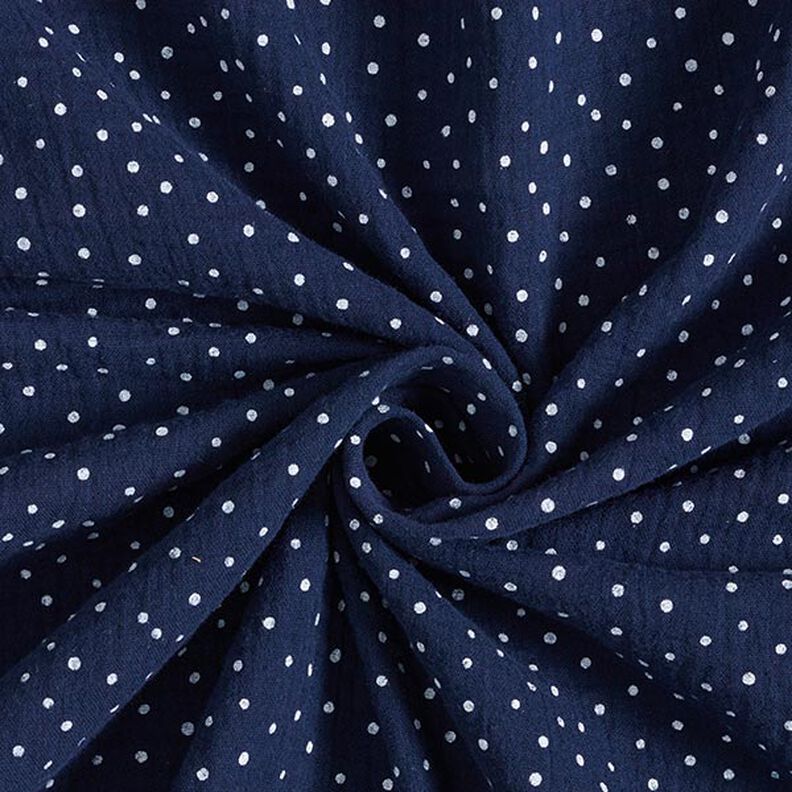 Muslin/Dubbel-krinkelväv prickar – marinblått/vit, image number 3