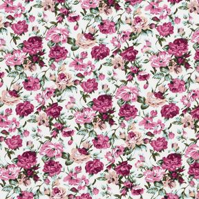 Bomullspoplin vilda rosor – vit/bleklila, 