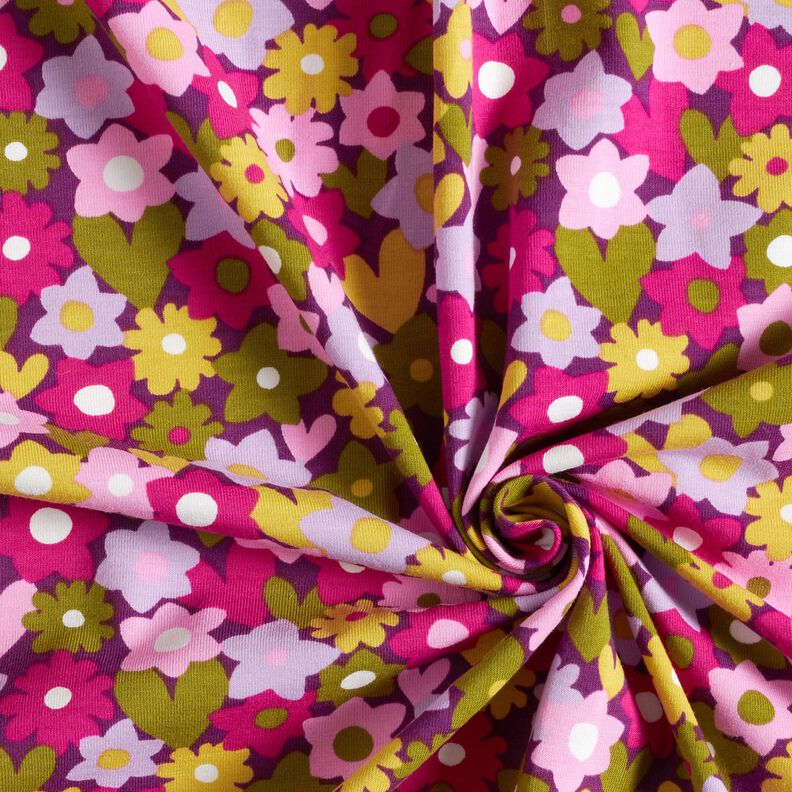 Bomullsjersey Färgglada blommor | Poppy Fabrics – druva,  image number 3