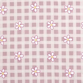 Bomullsjersey rutor och blommor &ndash; vit/rosa, 