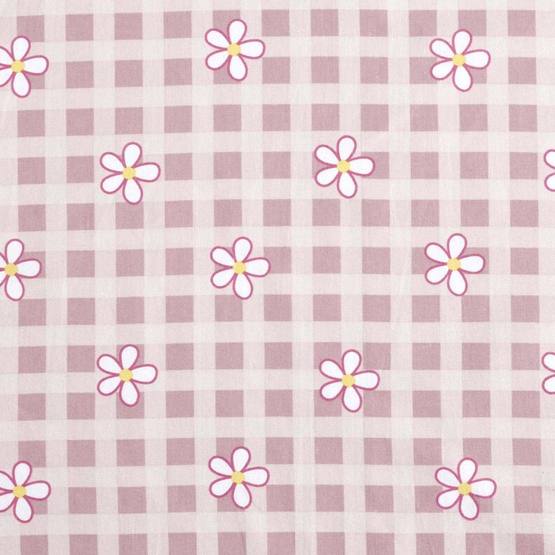 Bomullsjersey rutor och blommor &ndash; vit/rosa,  image number 1