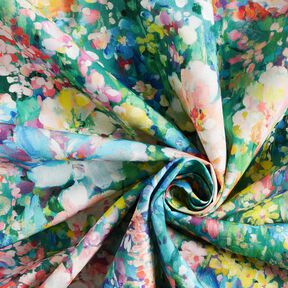Dekorationstyg Canvas blomstermålning – grön/rosa, 