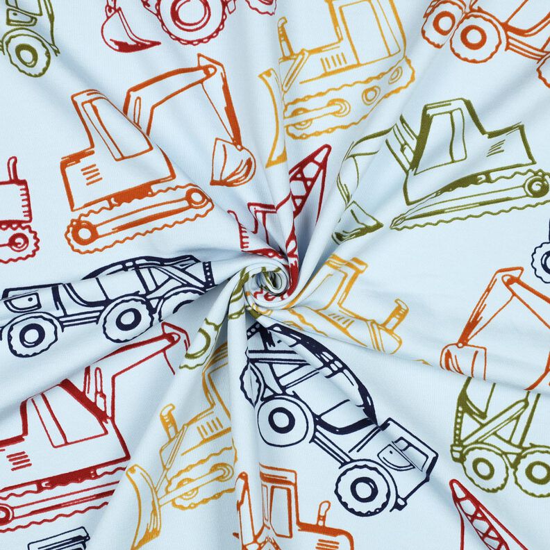 French Terry Sommarsweat Byggplatsfordon | Poppy Fabrics – babyblått/marinblått,  image number 3