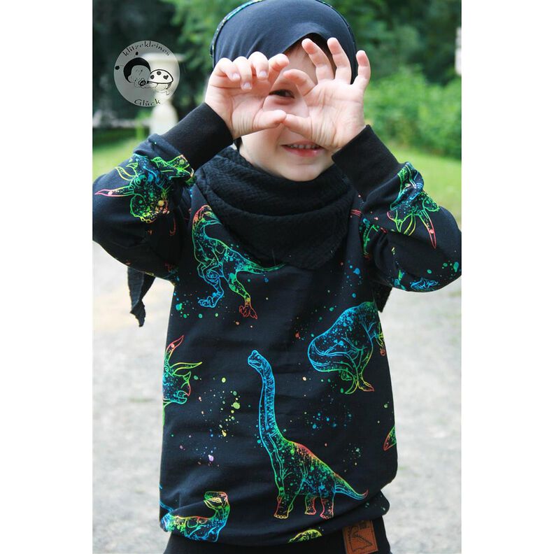 Bomullsjersey Dinosaurie konturer | Glitzerpüppi – svart/färgmix,  image number 3