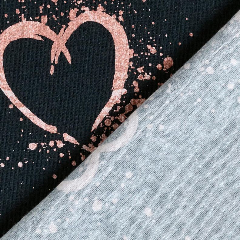 Bomullsjersey Guldspräckliga hjärtan | Glitzerpüppi – svartblå/mörk gammelrosa,  image number 4