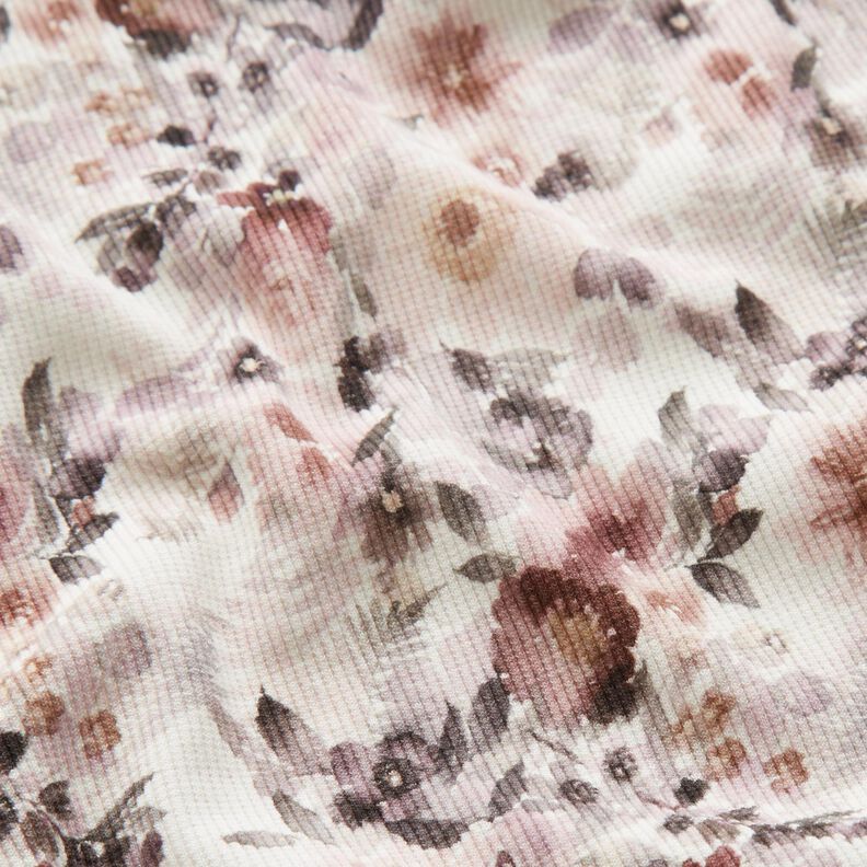 Ribbad jersey Romantiska blommor Digitaltryck – yllevit, image number 2