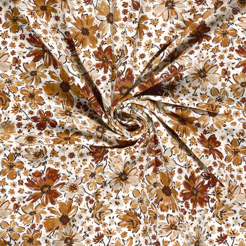 French Terry sommarsweat tecknade blommor med digita &ndash; vit/terracotta,  image number 3