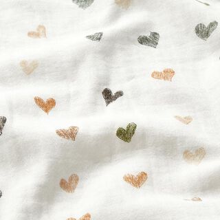 Muslin/Dubbel-krinkelväv klottrade hjärtan – vit/grön, 