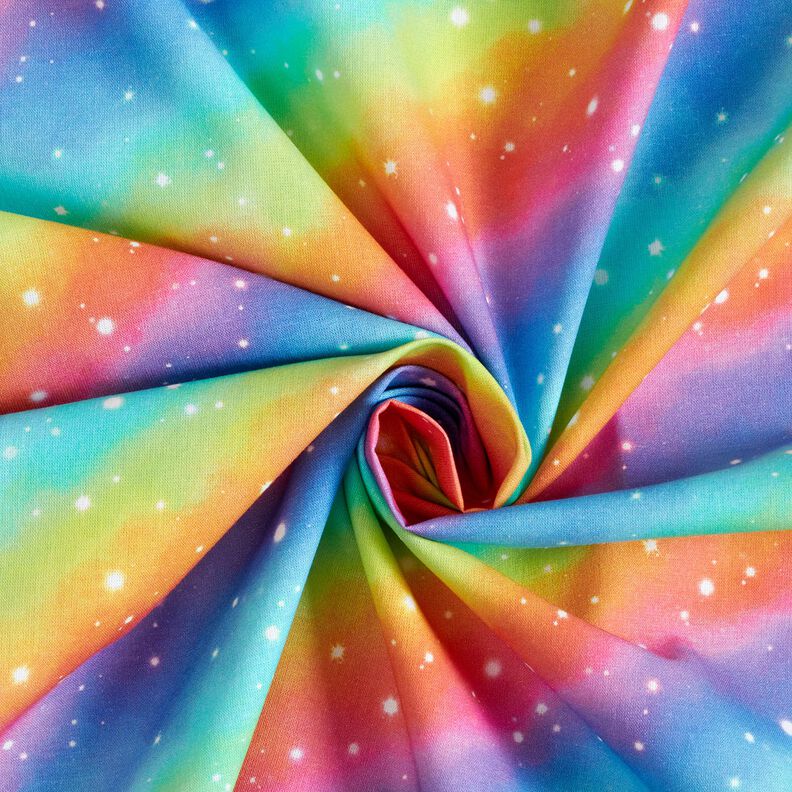 Bomullspoplin regnbågs-stjärnstoft Digitaltryck – kungsblått/färgmix,  image number 3