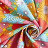 Bomullstyg Kretong stora retroblommor – turkos/solgult,  thumbnail number 3
