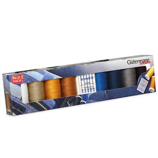 Sytrådsset Denim med 5 jeansnålar [ 100m | 8 styck ] | Gütermann creativ – färgmix, 