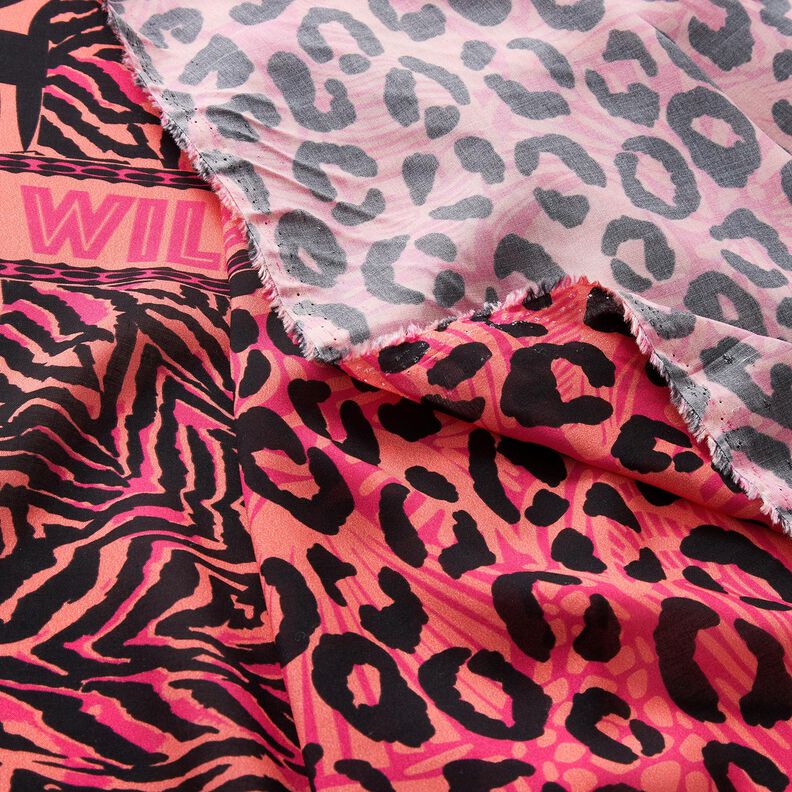 Viskos Voile lejon och blommor kantdesign Panel – pink/brandgul, image number 8