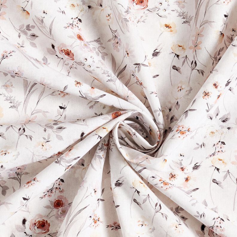 Bomullstyg Poplin subtila blomgrenar – silvergrå/ljusbeige, image number 3
