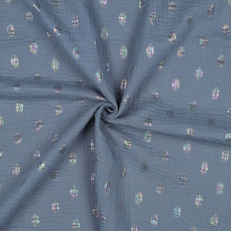 Muslin/Dubbel-krinkelväv Prickar Folietryck | by Poppy – blågrått, image number 3