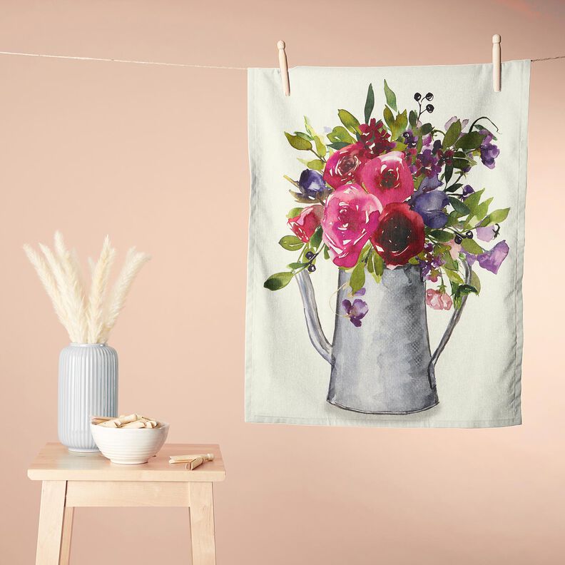 dekorationspanel Kypert (twill) Akvarellblommor – elfenbensvit/bär,  image number 8