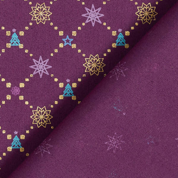 Bomullstyg Poplin julinspirerade romber – aubergine/guld, image number 4