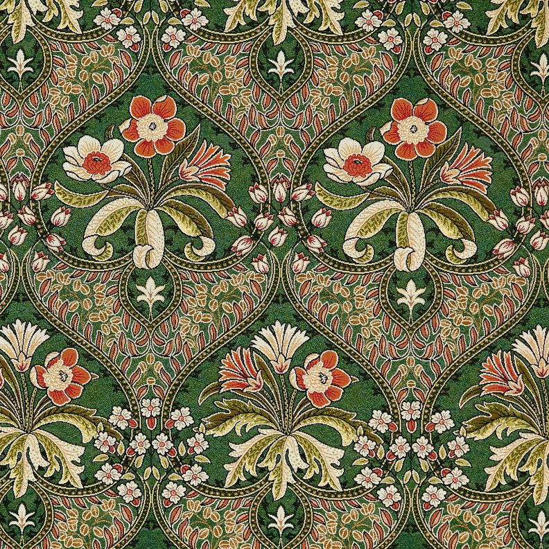 Dekorationstyg Gobeläng blomsterornament – grön/ljusorange, image number 1