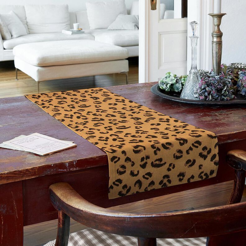 Dekorationstyg Halvpanama Leopardmönster – moka/svart,  image number 7