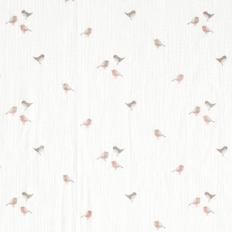 Muslin/Dubbel-krinkelväv småfåglar – elfenbensvit, image number 1
