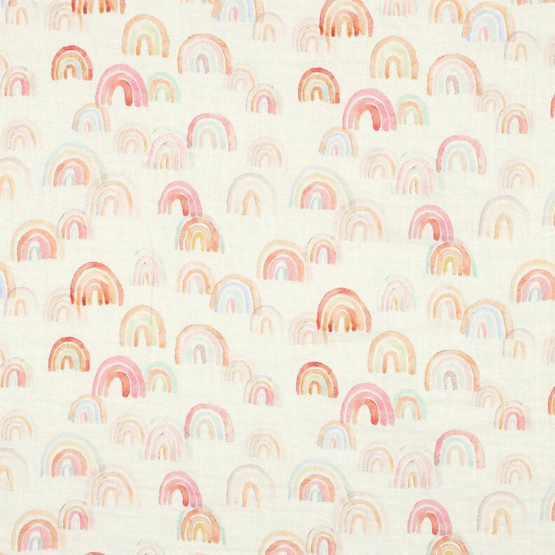 Muslin/Dubbel-krinkelväv Färgglada regnbågar Digitaltryck | Poppy Fabrics – elfenbensvit/lax,  image number 1