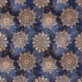 French Terry Sommarsweat mandala | Glitzerpüppi – marinblå/apricot, 