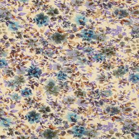 Viskosjersey Blommor och grenar digitaltryck – sand/turkos, 