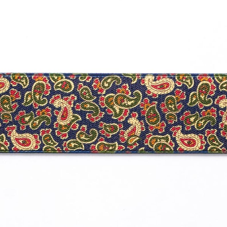 Resårband Paisley  [ 3,5 cm ] – marinblått/grön,  image number 1