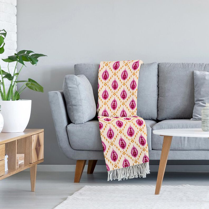 Quiltat tyg Muslin etno-blommor – yllevit/pink,  image number 5