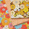 Bomullstyg Kretong stora retroblommor – turkos/solgult,  thumbnail number 5