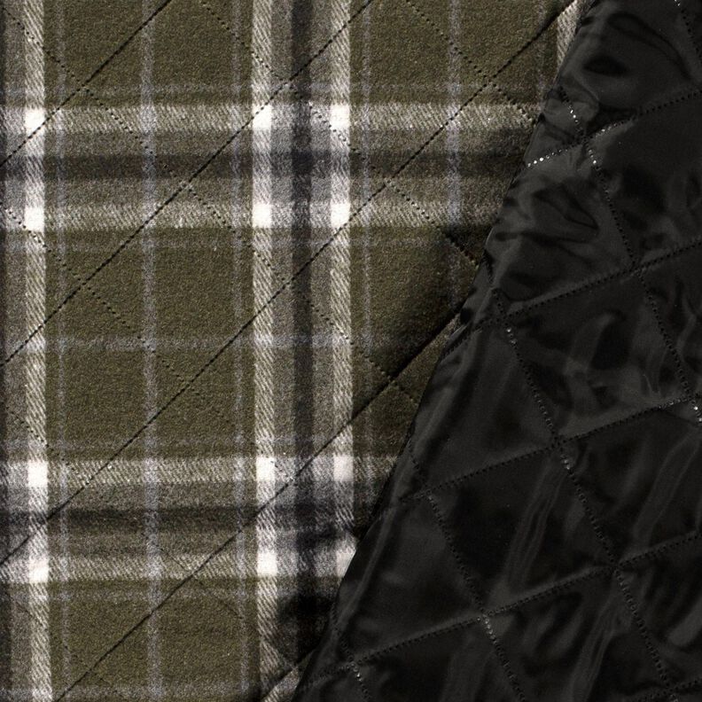 Quiltat tyg rutig – mörk-oliv/stengrå,  image number 2