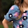 Babymanchester Blommor | Poppy Fabrics – jeansblå/lavender,  thumbnail number 6