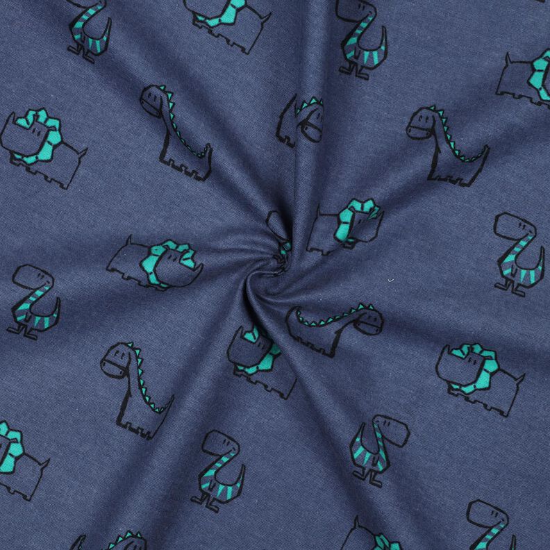 Bomullsflanell fräcka dinosaurier | Poppy Fabrics – jeansblå/smaragdgrön, image number 3