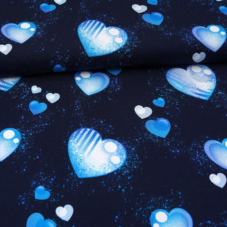 Bomullsjersey blå hjärtan | Glitzerpüppi – marinblått,  image number 2