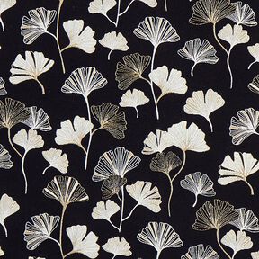 Dekorationstyg Jacquard Ginkgoblad – svart/guld, 