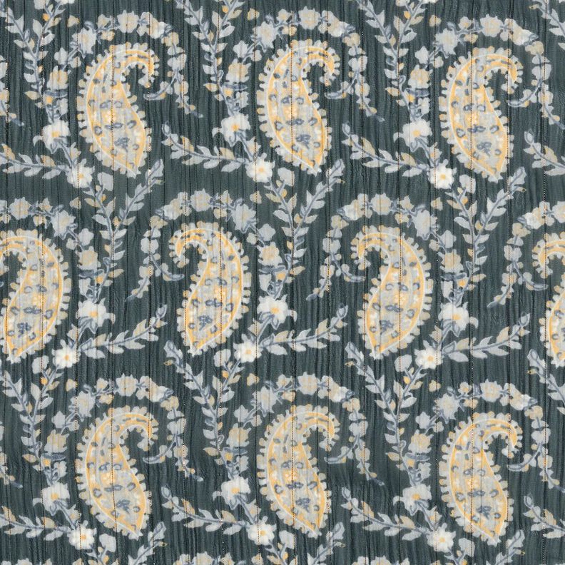 Crêpe Chiffong paisley och lurex-ränder – svart/silverblå, image number 1