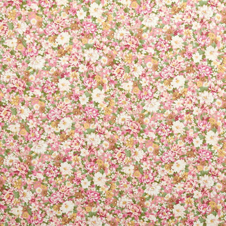 Bomullspoplin romantiska blommor – rosa/beige,  image number 1