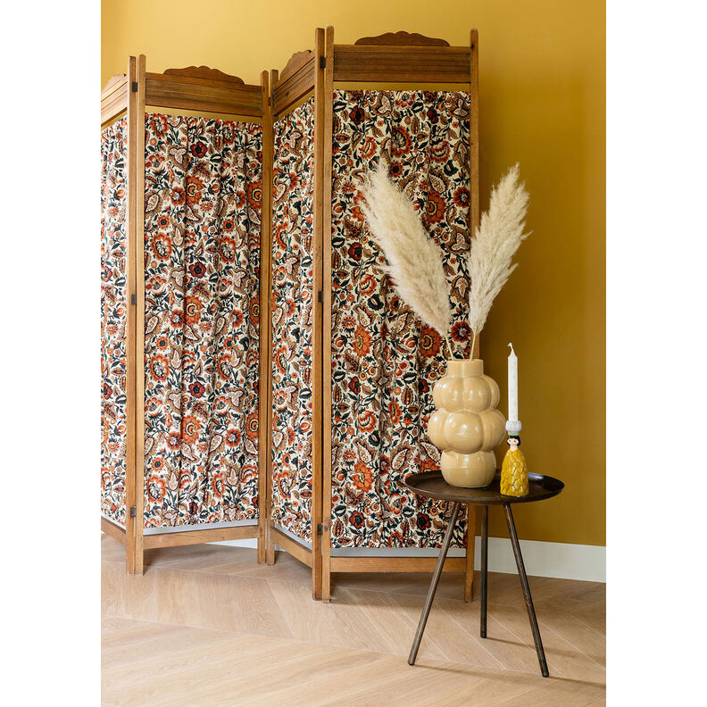 Dekorationstyg Gobeläng Retroblommor – ljusbeige/koppar, image number 6