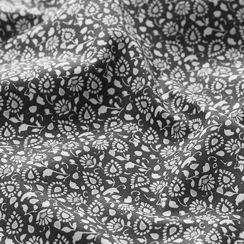 Bomullstyg kretong Litet paisley-mönster – mörkgrå,  image number 2
