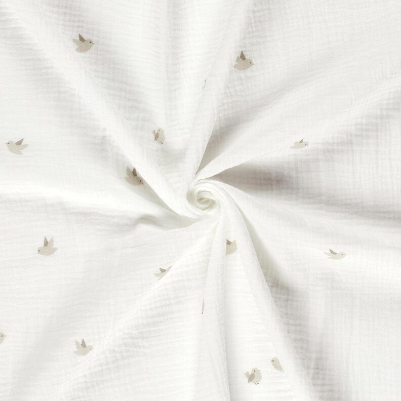 Muslin/Dubbel-krinkelväv Små fåglar – yllevit/natur,  image number 3