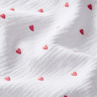 Muslin/Dubbel-krinkelväv broderade hjärtan – vit/gammalt rosa, 