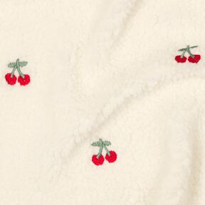 Teddyplysch broderade körsbär | Poppy Fabrics – elfenbensvit/chiliröd,  Teddyplysch broderade körsbär | Poppy Fabrics – elfenbensvit/chiliröd,