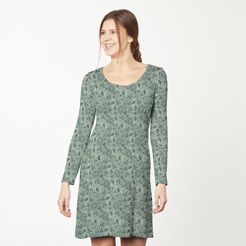 Bomullsjersey Paisley – vass/vit, image number 5