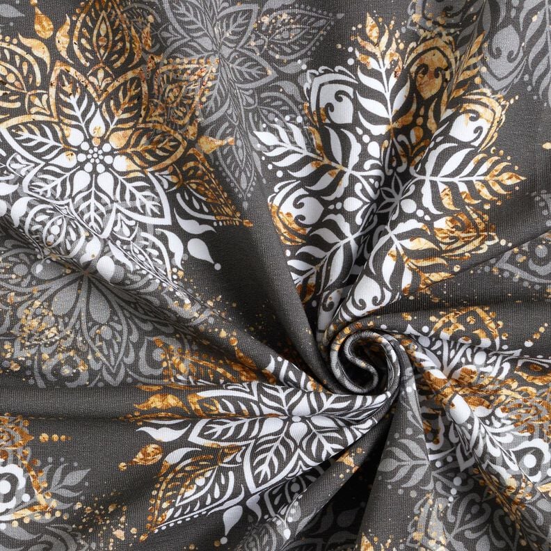 French Terry mandala vintermagi | Glitzerpüppi  – gammalsilver/gammalguld,  image number 3